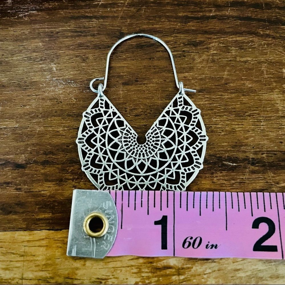 Silver Basketweave Hoop Earrings - Picture 6 of 10